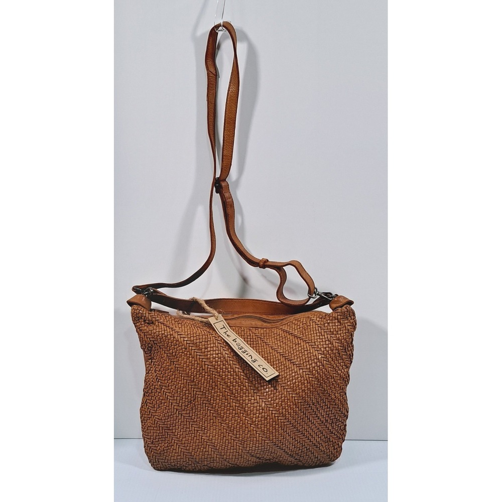 The Bagging Co Barcelona Woven Leather Crossbody Bag Tan Cuero 9THB2774 NEW